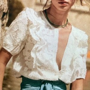 Sezane White Lace Blouse